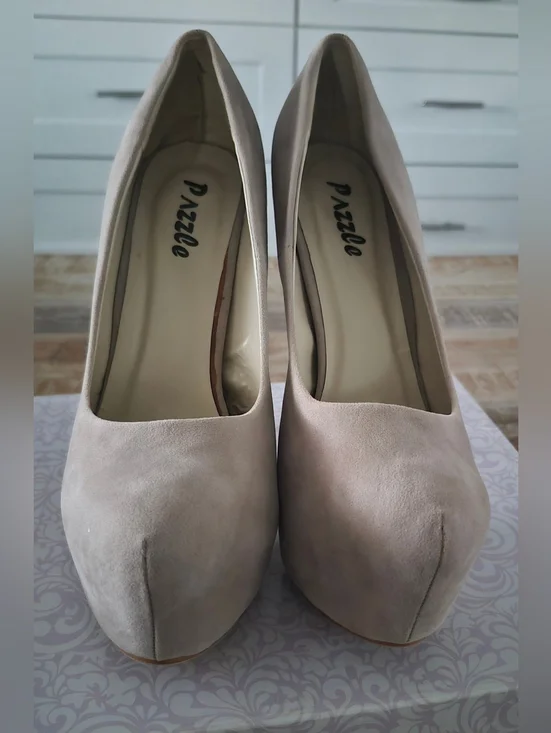 PazzlrClassic Nude Platform High Heels - Women 7.5 Faux Suede - Picture 8 of 8